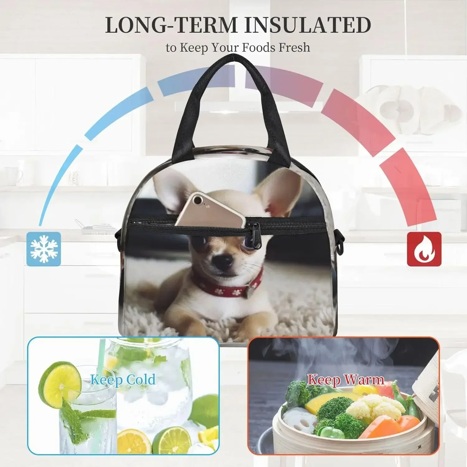 

Милый ланч-бокс с принтом чихуахуа для женщин и мужчин, многоразовый изолированный холодильник, портативная большая сумка, контейнер большой емкости