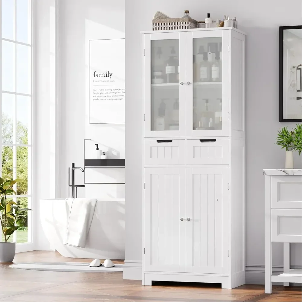 

Storage Cabinet, Freestanding Pantry Cabinet with Glass Door and Shelves, Linen, Officeen Bathroom Cabinet with Drawers