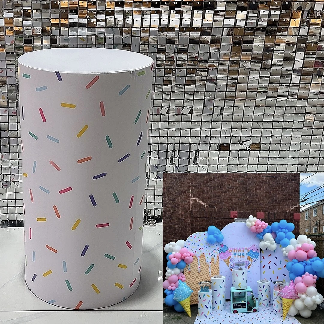 Baby Birthday Party Props Elastic Fabric Cylinder Pedestal Plinth Cover Candy Sweets Dessert Tablecloth Decor