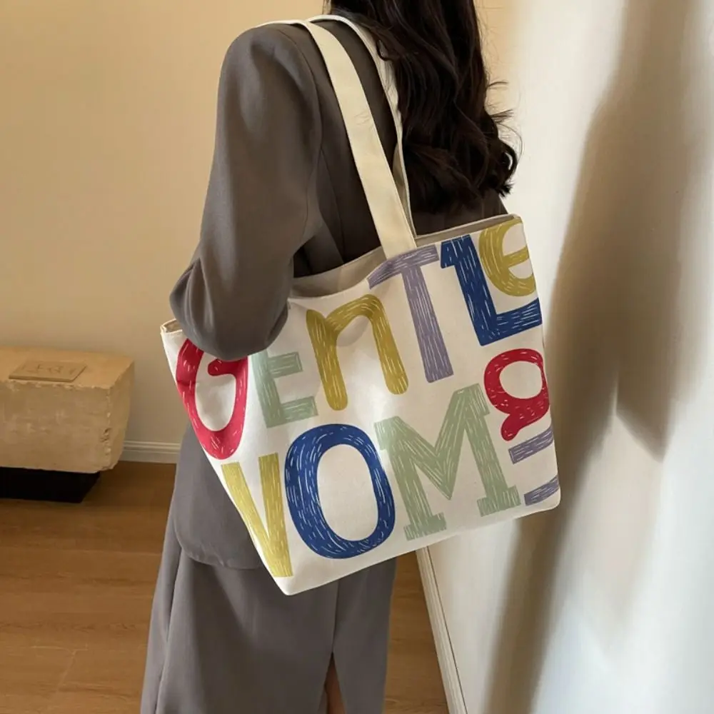 Fashion Canvas Shoulder Bag Casual Gentlewoman Tote Bag Cartoon Pattern Underarm Bag Large Capacity Handbag Shopping Bag