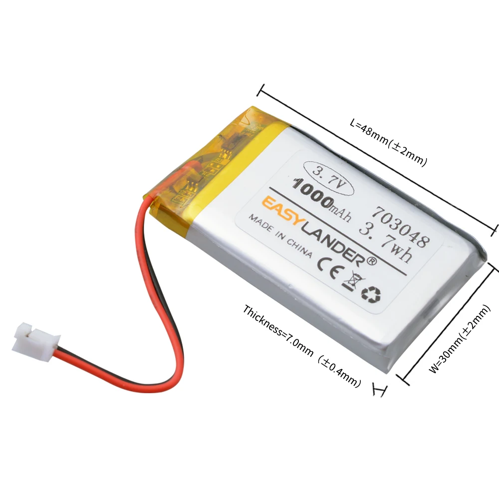 JST2.0 2P 3.7V 703048 1000mAh Lithium Polymer Rechargeable Battery for Early Education Machine PS4 controller