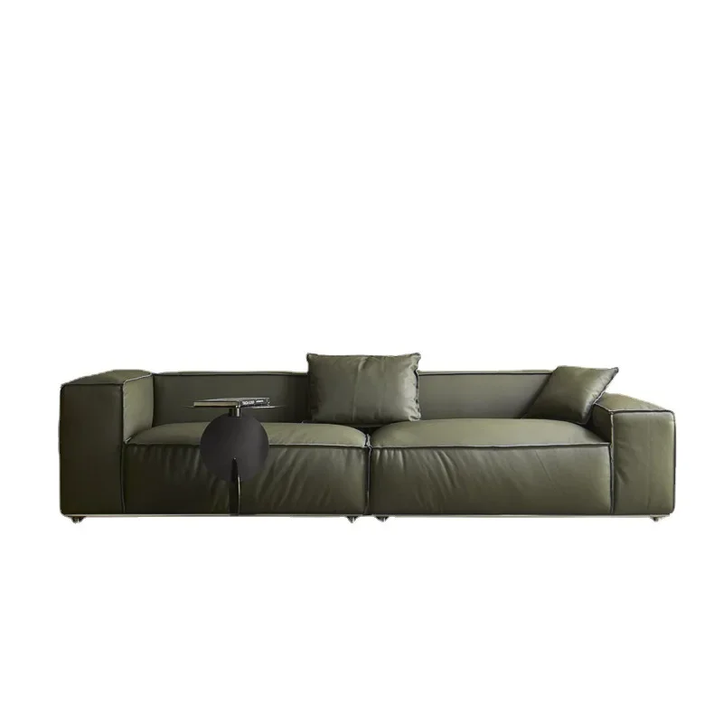 Cream wind tofu cubes full cowhide open edge effect sofa