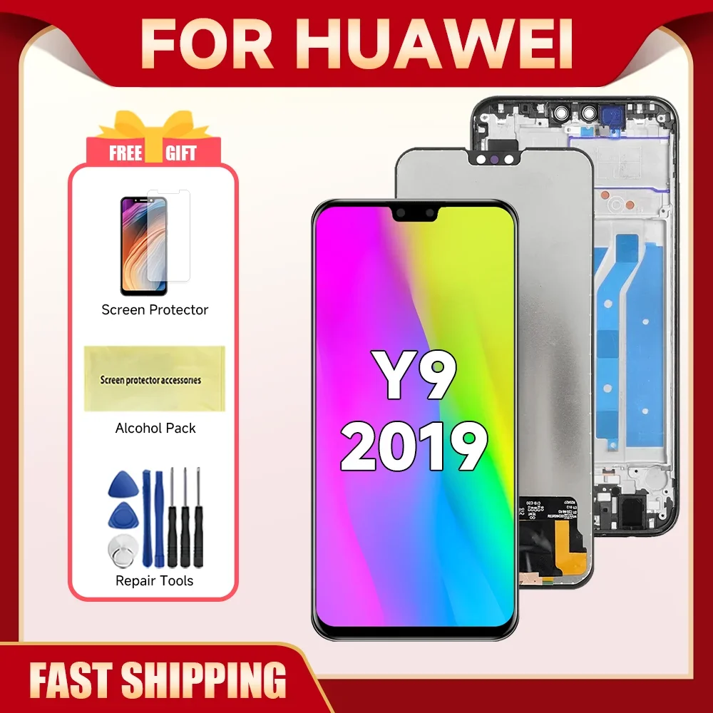 Y9 2019 Super AMOLED For Huawei Y9 2019 JKM-LX1 Lcd Display Touch Screen Digitizer Assembly With Frame For HUAWEI Enjoy 9P LCD