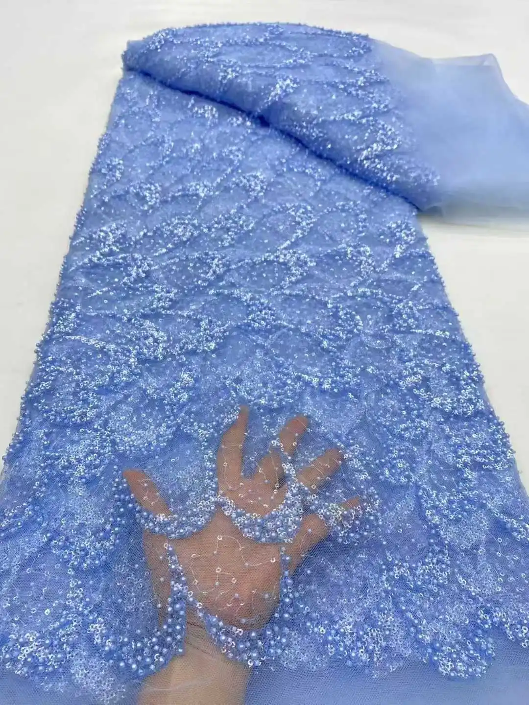 Luxurious African Beaded Net Mesh Lace Fabric 2025 Sequins French Tulle Lace Fabric African for Nigerian Wedding Party Dresses