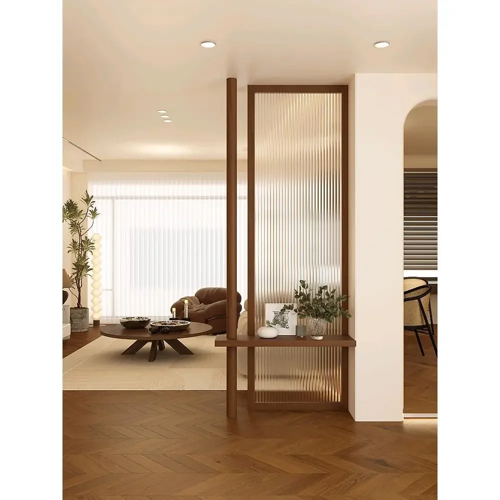 Retro all solid wood living room entrance Changhong glass partition new Chinese style front door