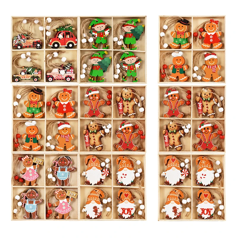 12Pcs Christmas Wooden Pendant Gingerbread Man Xmas Tree Hanging For Home Decora Christmas Party Decorations Navidad New Year