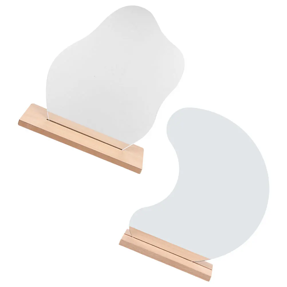 2 stuks make-upspiegels frameloze desktopspiegels houten standaard stabiele basis kaptafelspiegel voor slaapkamer make-up gebruik