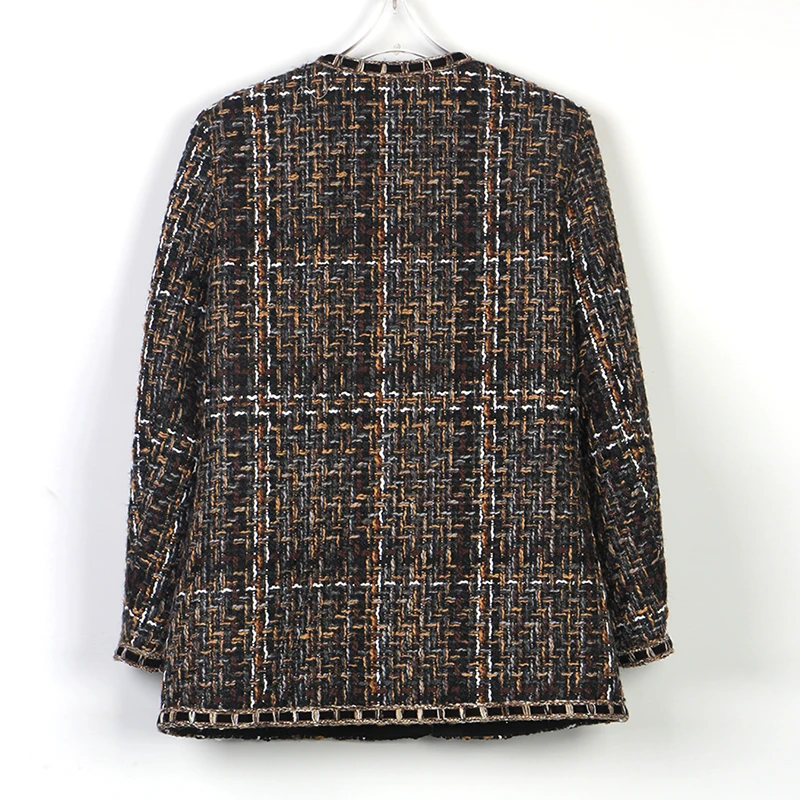 New Coffee Color Mid-Length Fashionable, Comfortable and Elegant Tweed Outerwear for Ladies with High-End Temperament