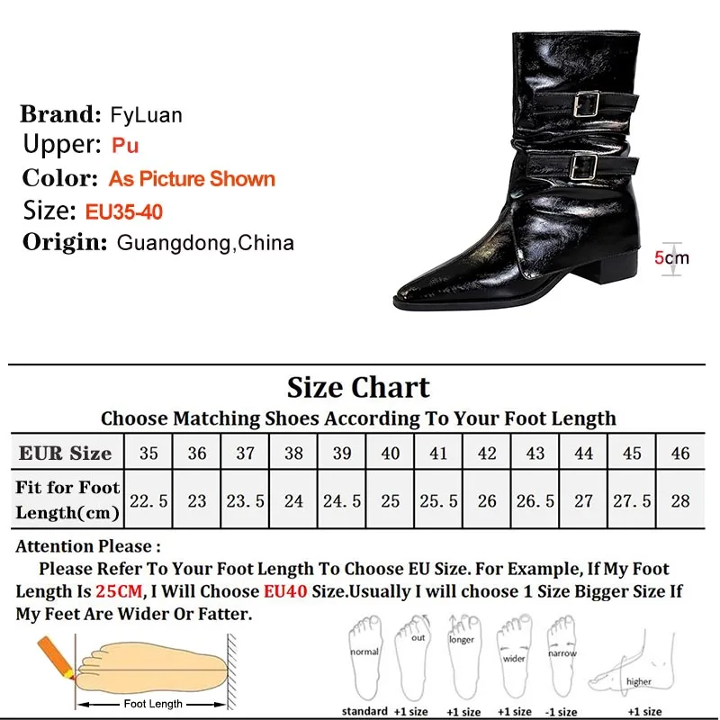 الخريف قبعات رعاة البقر الغربية أحذية النساء كعب خشن الجلود مشبك الأحذية المتوسطة موضة الأسود 5 سنتيمتر عالية الكعب فارس الأحذية أحذية الحفلات #5
