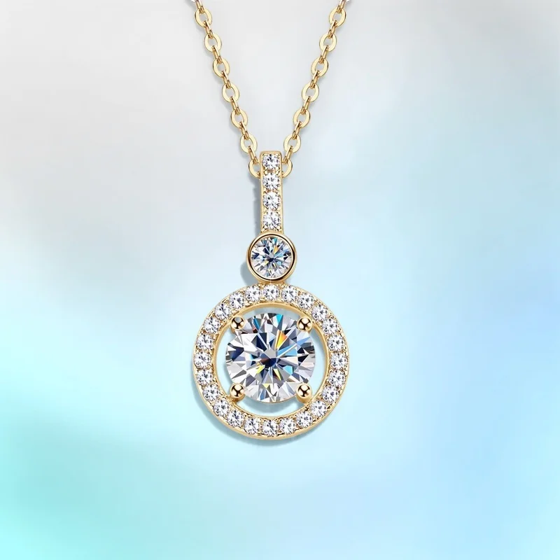 

1.33ct ​ INS модное круглое ожерелье с подвеской из муассанита S925, серебряная цепочка с замком, сертифицированная GBA, роскошные ювелирные изделия для женщин ​ Мода