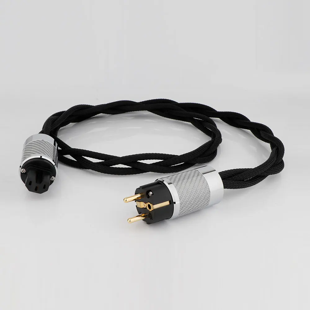 Preffair D528 EU/US/AU-C15 Version OFC  Braided Power Cables with Carbon Fiber Power Plugs for DAC Speaker Amplifier Recorder