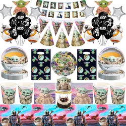 Mandalorianer Baby Yoda Partei Liefert Star Wars Geschirr Papier Platten Tasse Serviette Tischdecke Ballon Baby Shower Party Dekoration