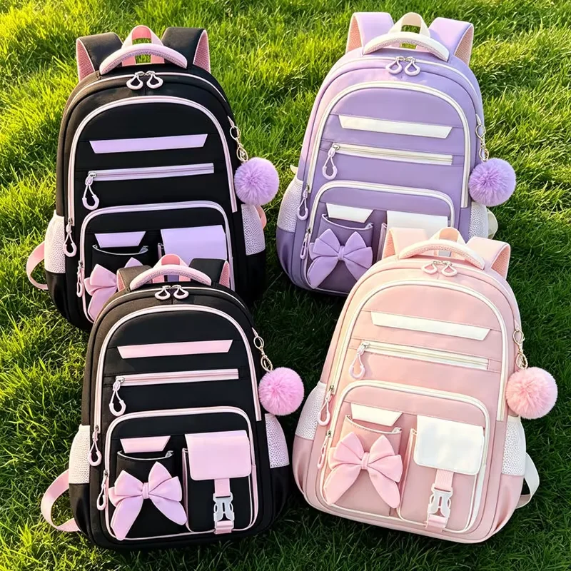 Neues dreiteiliges Rucksack-Set, niedliche Schleifenverzierung, mehrere Taschen, große Kapazität, leichte Reisetasche, Schülerrucksack