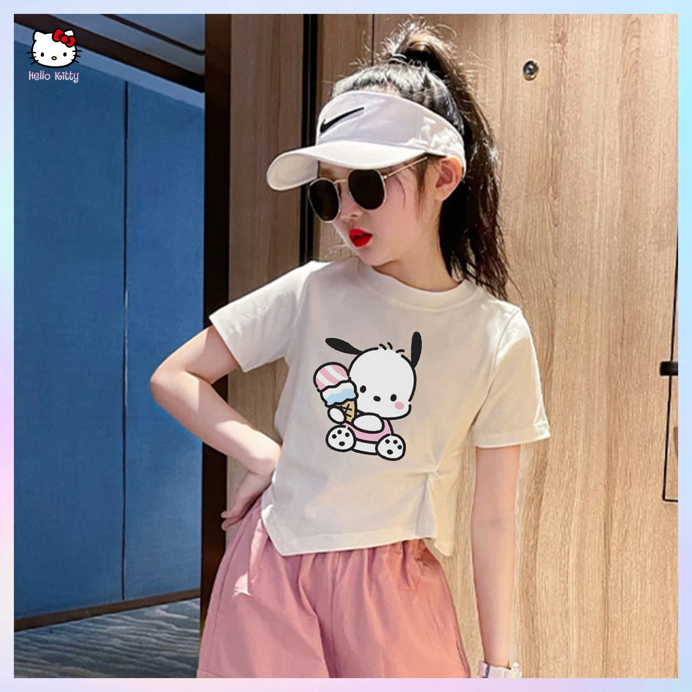 

Sanrios аниме Hello Kitty Cinnamoroll Женская белая футболка с короткими рукавами нестандартный корейский стиль молодежные модные топы для студентов