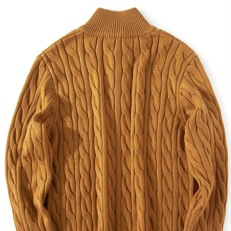 سترة محبوكة بياقة بولو للرجال، تصميم أزرار الصدفة، مزيج صوف عالي الجودة، نمط المال القديم