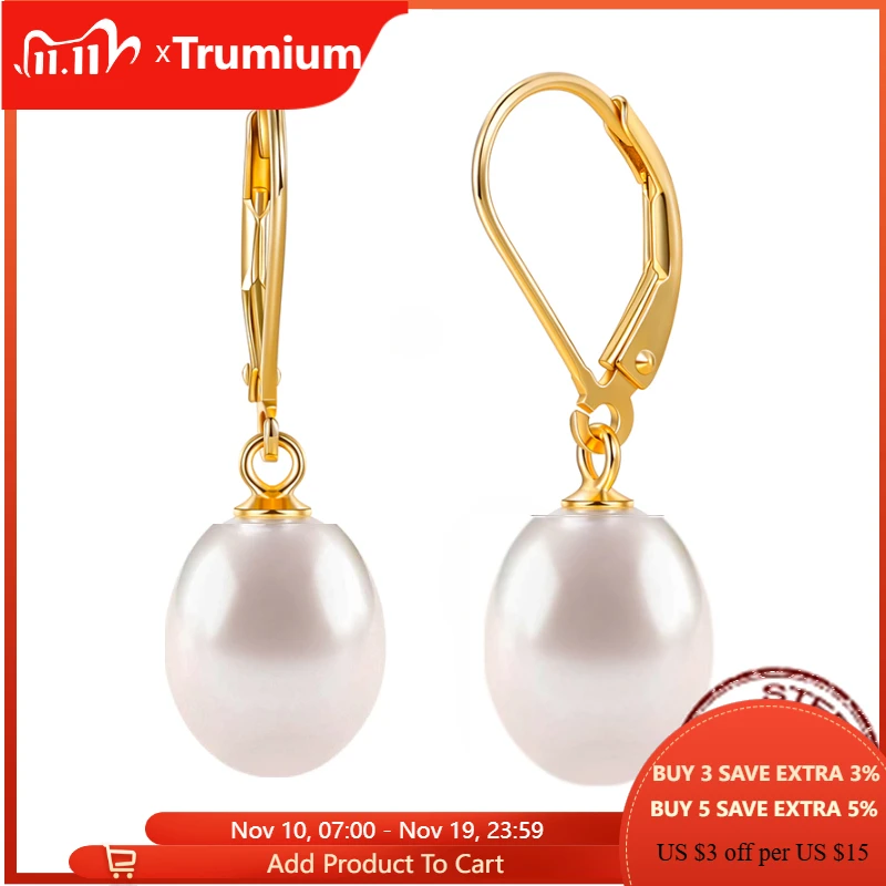 

Trumium Handpicked AAA+ Quality Freshwater Natural Pearl Earrings Women 925 Sterling Silver Waterdrop Dangle Stud Pearl Earring