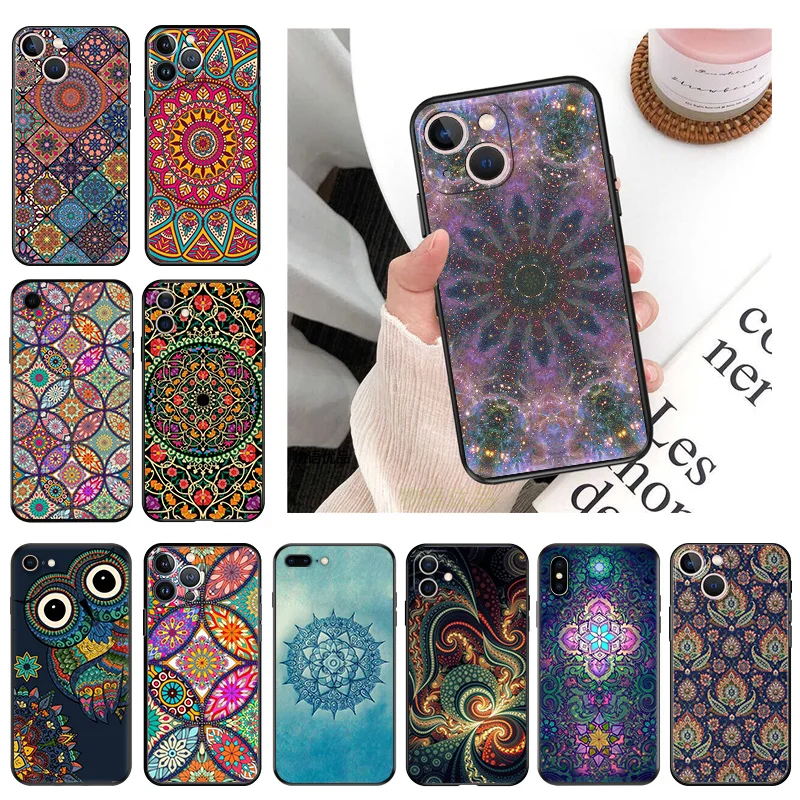 Ultra Thin Matte Soft Abstact Elephant Mandala Phone Case For iPhone 16Pro 15 14 13 12 Mini 11 16 Pro Max 7 8 Plus XR SE Cover