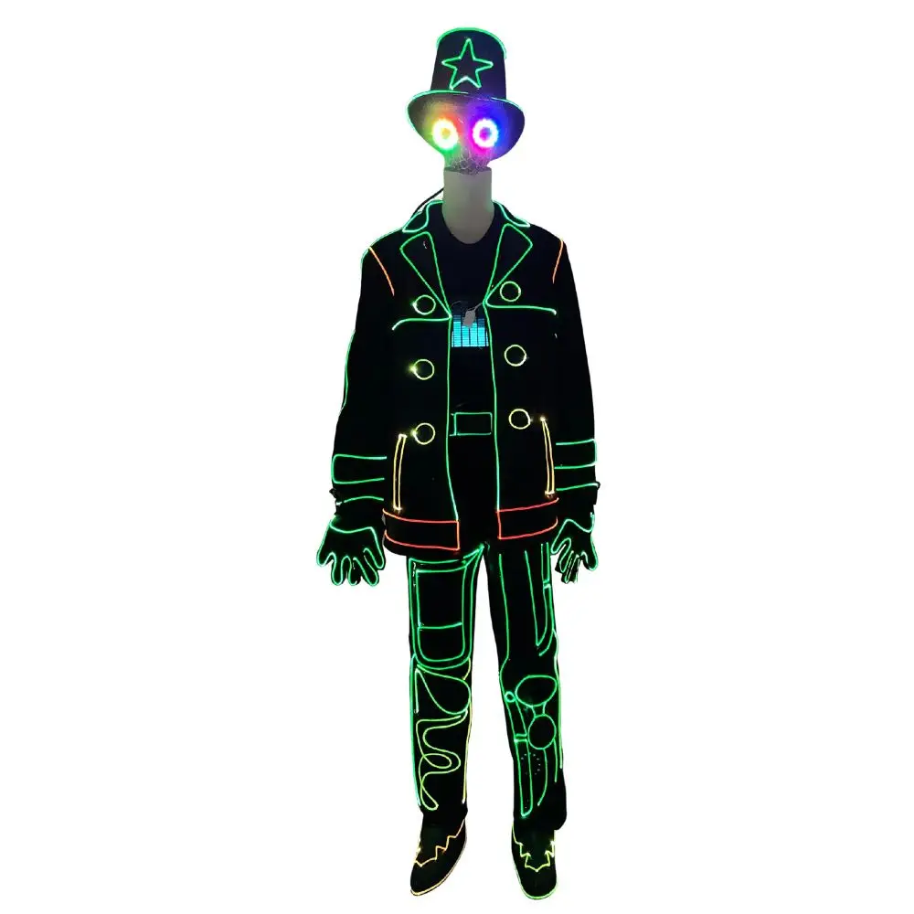 Led Dance Performance Costume Suit Optic Fiber Light Up Performance Outfit Costume for Men