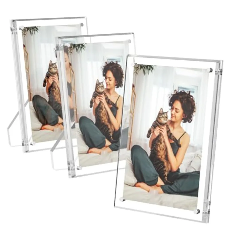 

Acrylic Picture Frames 3 Pack, Clear Picture Frames with Stand, Magnetic Frame Lucite Frameless Transparent Floating Gift for H
