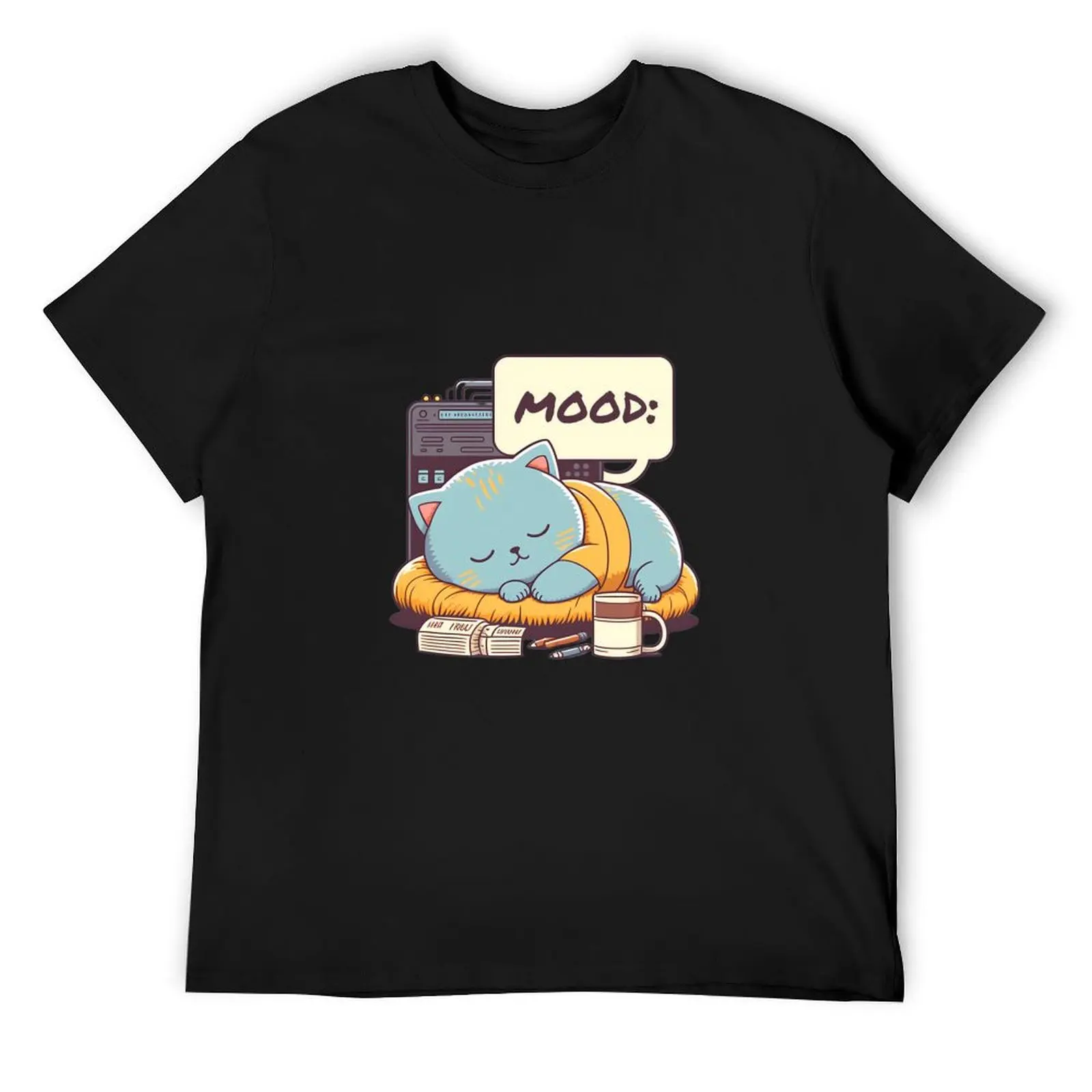 

Cute sleeping cat T-Shirt Short sleeve tee man clothes plain Clothing mens white t shirts