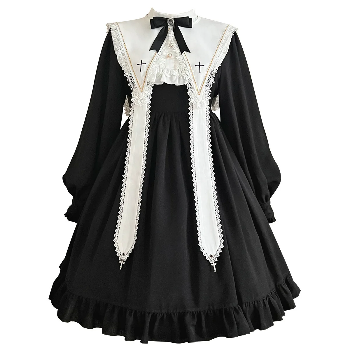 NONSAR สไตล์ญี่ปุ่นโกธิค Y2k โลลิต้า OP ชุดผู้หญิงฮาราจูกุความงามโบว์แขนยาวชุดหญิงหวานปาร์ตี้ชุด