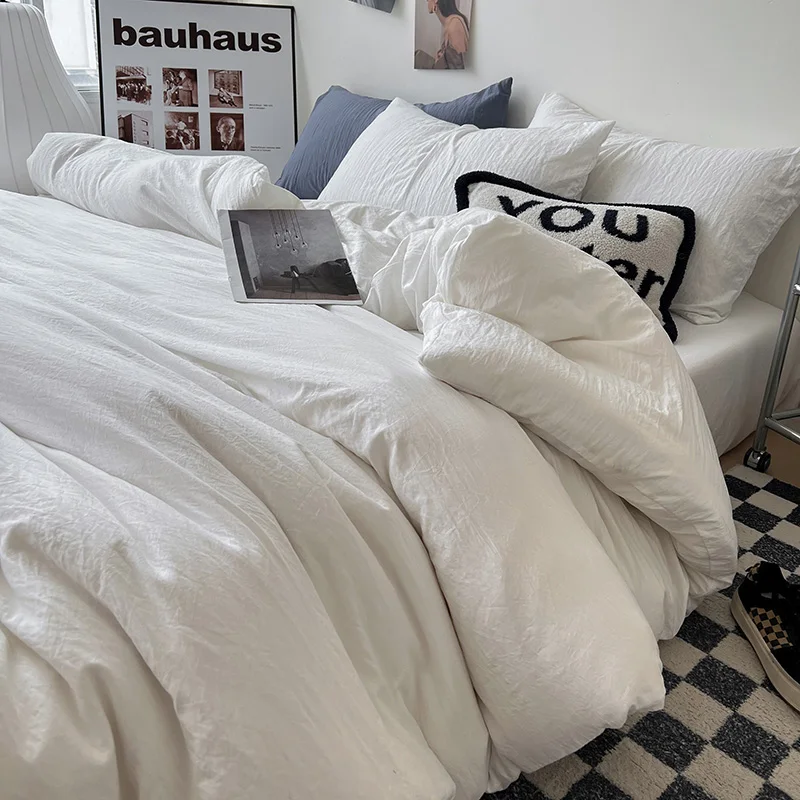 Solid color Duvet Cover sets with Pillow Case Bed Sheet White Quilt Cover Boy Kid Teen Girl Bedding Linens Set King Queen