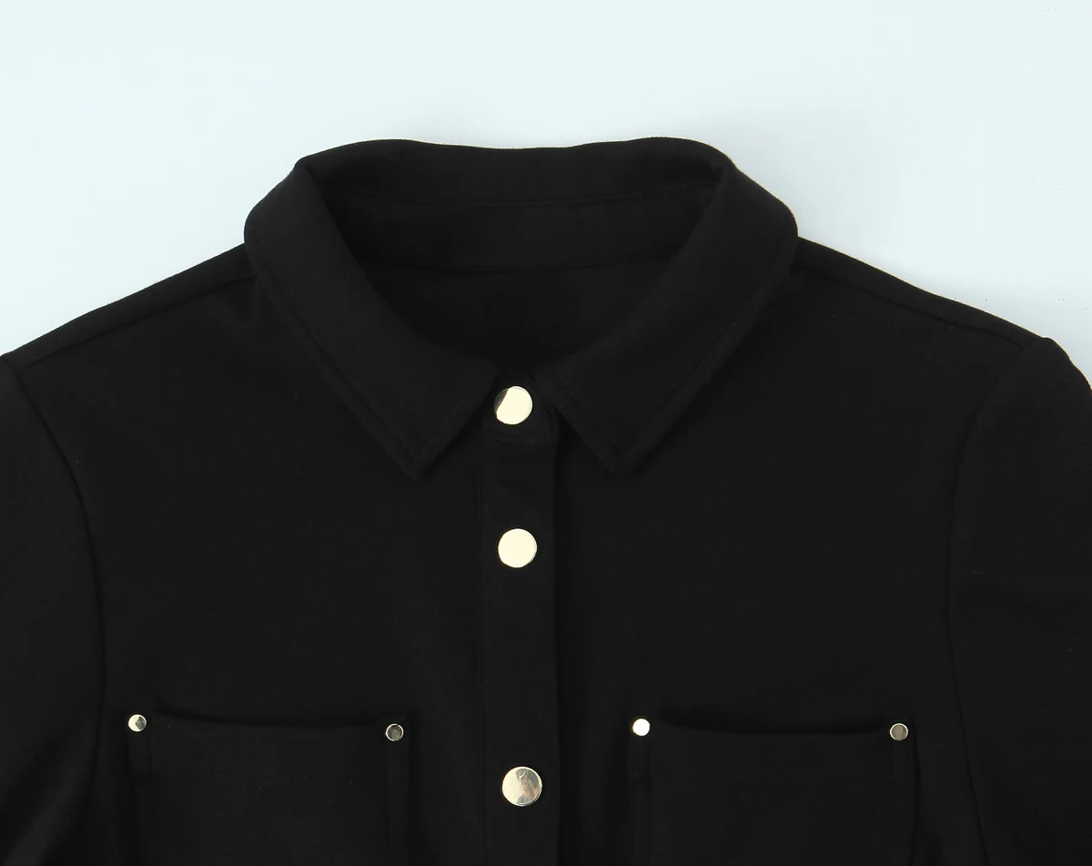Femmes élégant mince noir Mini chemise robe femme revers simple boutonnage robe dame banlieue fête mode robe épaisse
