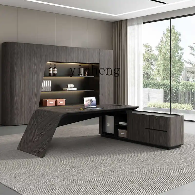 HYS table simple modern president desk office multi-functional light luxury high-end office desk and chair combination