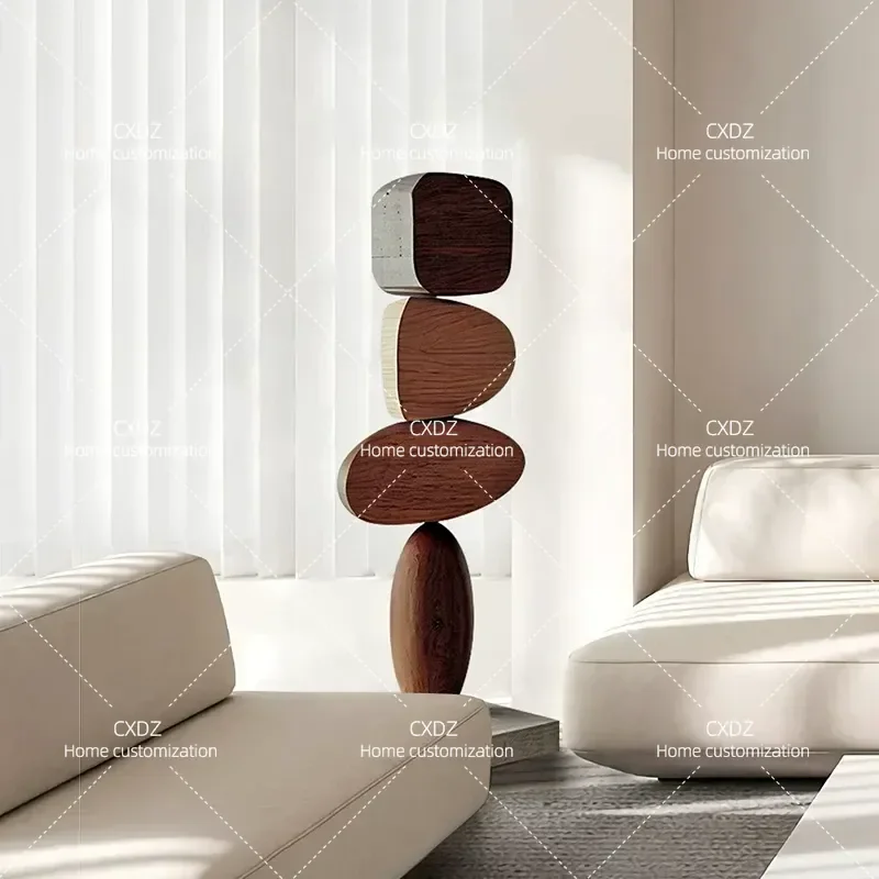 Modern Nordic Abstract Wood Carving Floor Sculpture Solid Wood Artwork for Living Room Entrance Hotel Model Room Decoration