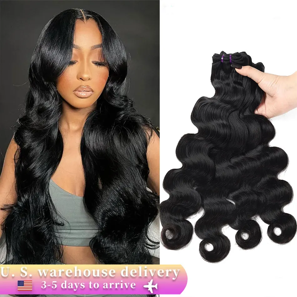 Body Wave Bundles Human Hair Brazilian Weaving 100% Human Hair Natural Black 1/3/4 Bundles Deal 26 Inch Bundle Hair Extensions