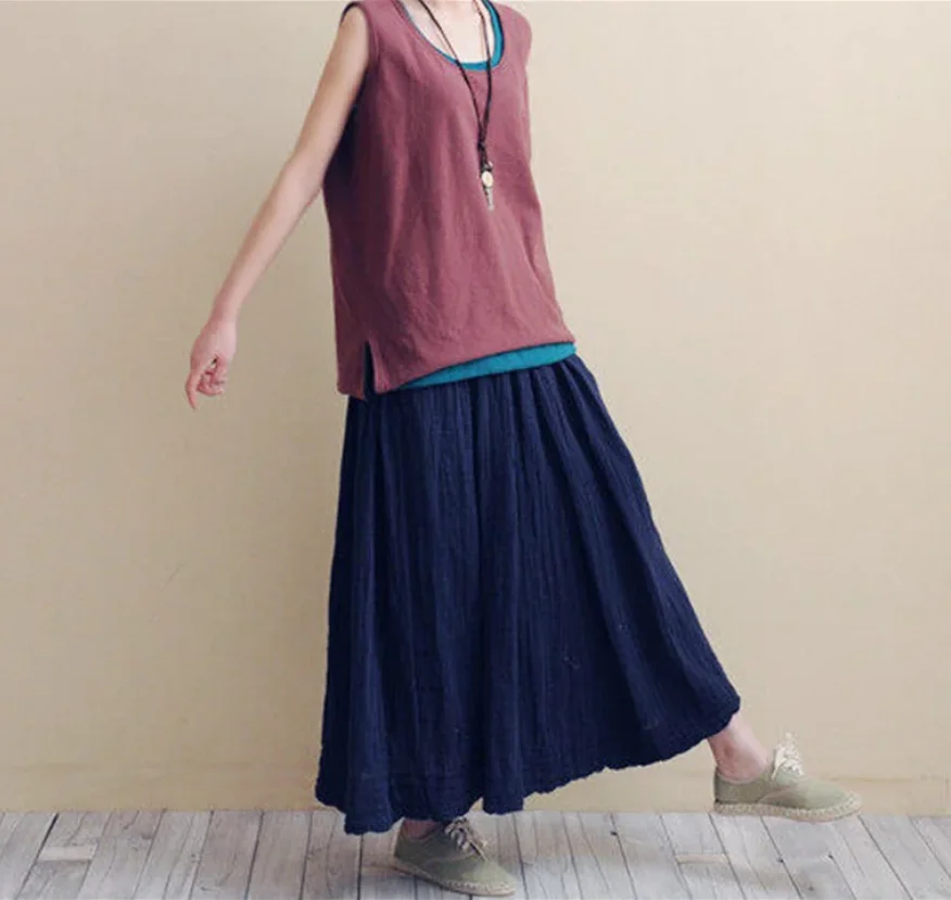 Faldas de lino y algodón de primavera para mujer, Vestidos femeninos, gran oferta, falda informal con bolsillos, faldas vintage de moda