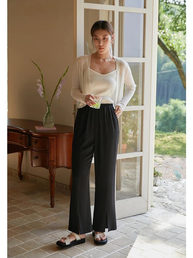 DUSHU Design Sense Split Flared Suit Pants Women Summer High Waist Thin Light Style Casual Commute Length Option Female Trousers