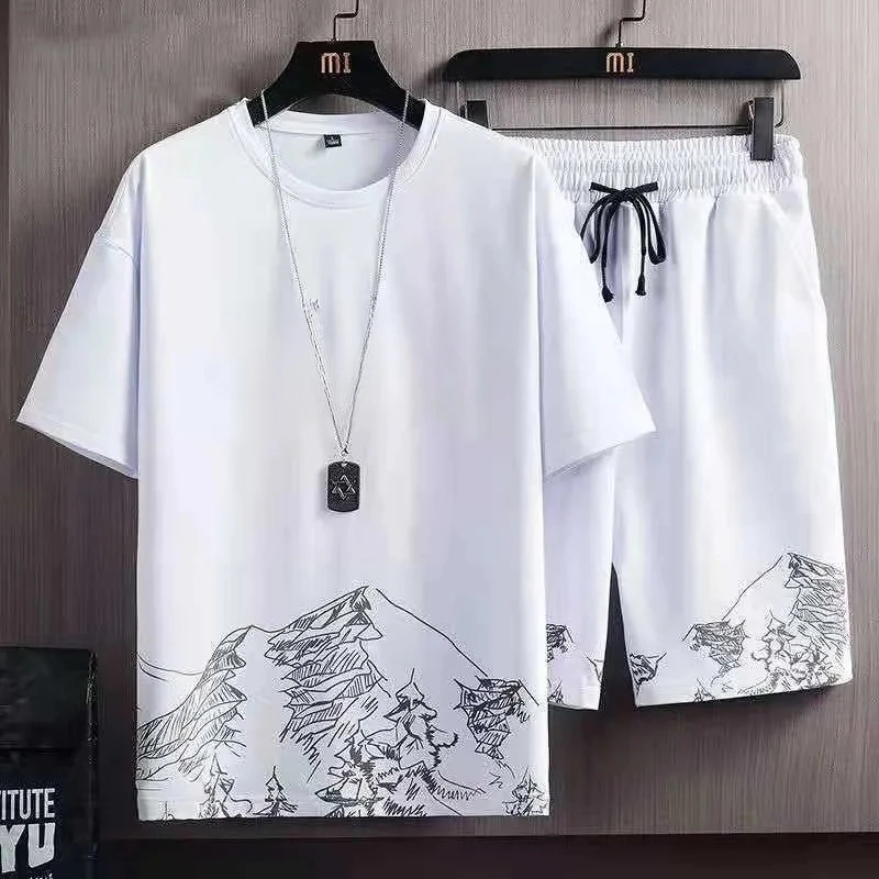

Men's Casual Sport Ice Silk Suit Printed Sweatshirt Sweatpants Outdoor Jogging Sports Basketball Training Fitness 2 Piece Suit