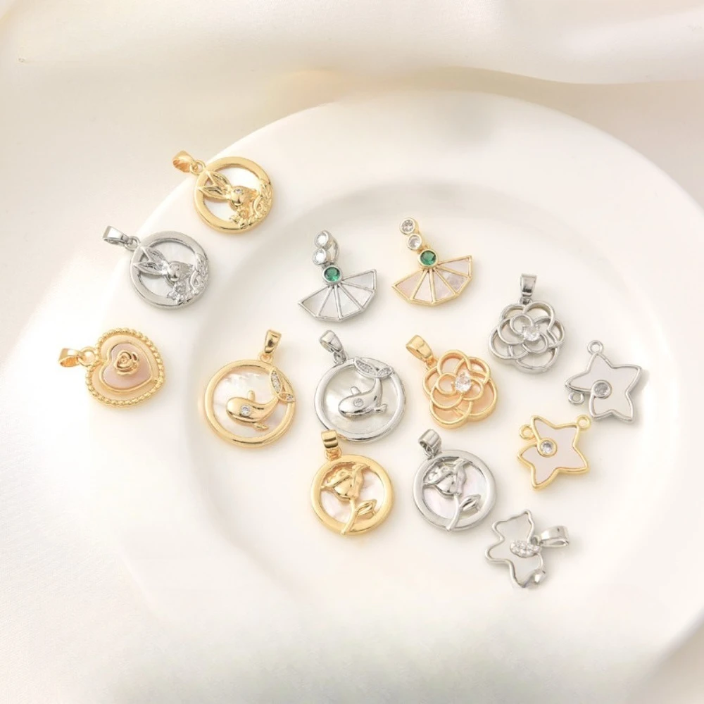 

18K Gold-plated Zircon White Shell Heart Auspicious Cloud Pendant Handcrafted Diy Necklace White Gold Wooden Horse Pendant