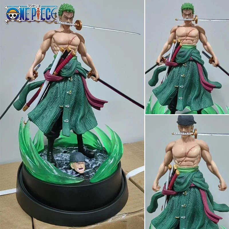 24cm One Piece Roronoa Zoro Figure 2 Heads Two Years Later Three Blade Flowing Model Pvc Statue Collection Ornament Toys Decor