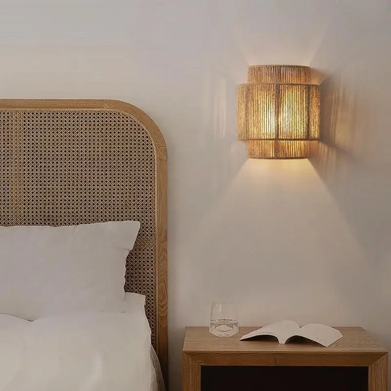 

Wabi Sabi Style Macrame Wall Lamp Bohemian Bedside Light for Bedroom Restaurant B&B Decor