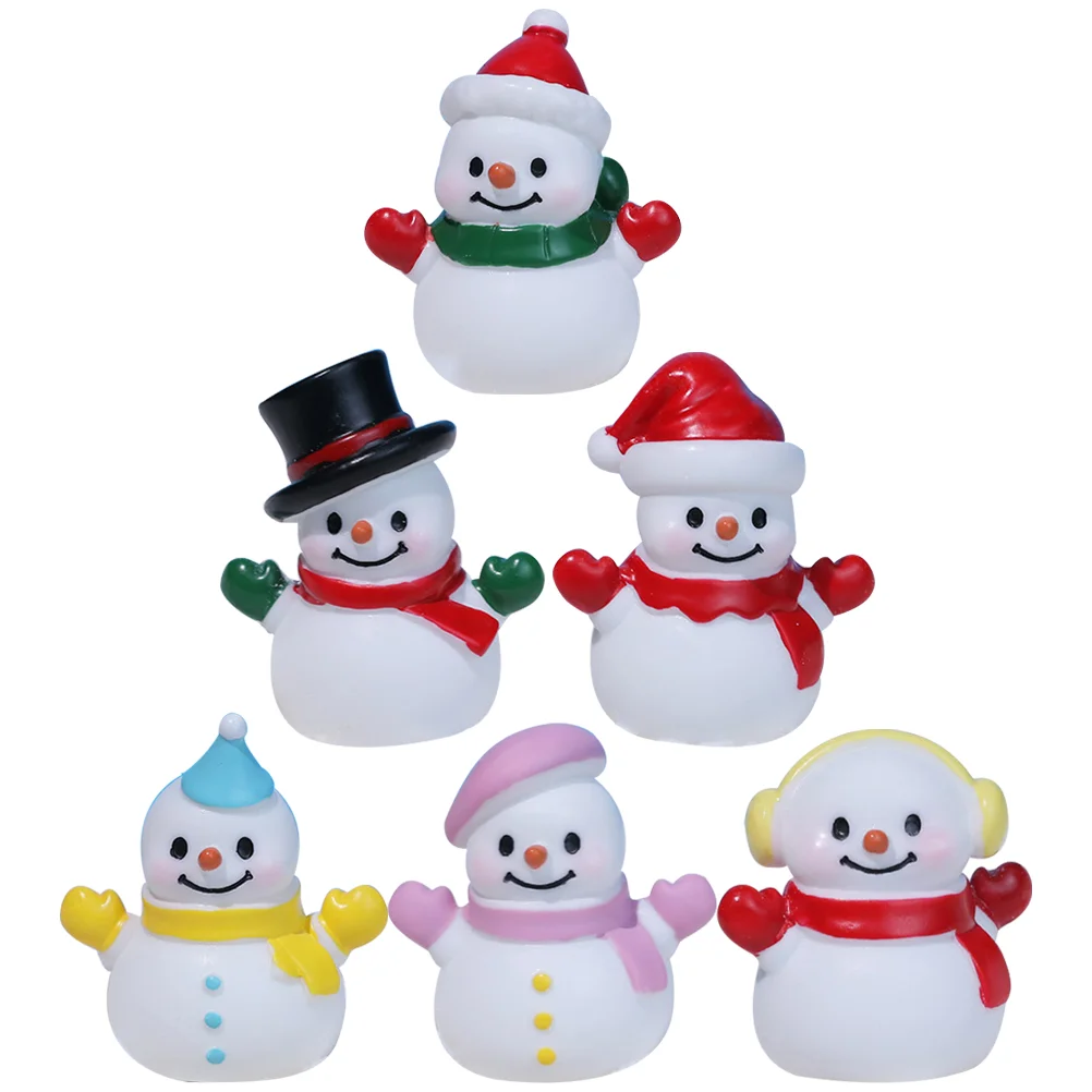 6 Pcs Christmas Miniature Figurine Resin Snowman Party Favors Landscape Decor Snowman Miniatures for Tabletop Mantel