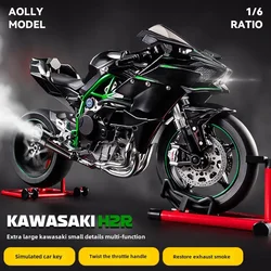 Diecast Spray 1:6 Kawasaki H2R Alloy Racing Motorcycle Model Sound and Light Bootable Motorbike Toy Birthday Gift for Boyfriend