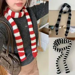 Red Stripe Soft Knitted Scarf Y2K Harajuku Knitted Long Scarves Korean Thick Warm Scarf Woman Decorative Neck Tie Neckerchief
