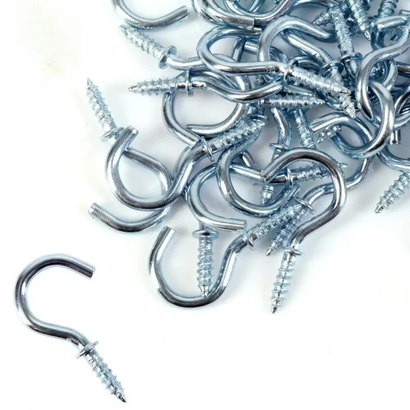 50/100pcs Small Shouldered Screw In Hooks Thick Strong Silver Metal Tool Shed Hang Loop Pegs Heavy Duty Cup Ceiling Hooks 19mm