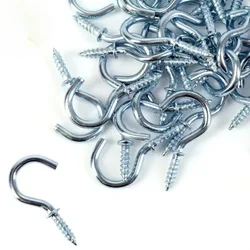 50/100pcs Small Shouldered Screw In Hooks Thick Strong Silver Metal Tool Shed Hang Loop Pegs Heavy Duty Cup Ceiling Hooks 19mm
