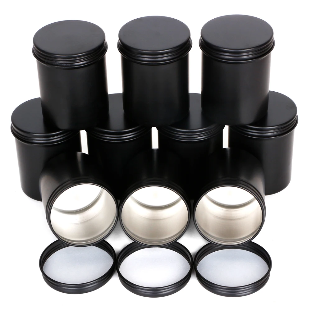 10pcs 200ml Black Candle Jars Empty Containers Metal Tin Round Aluminium for Wax Melt Making Kit DIY Storage