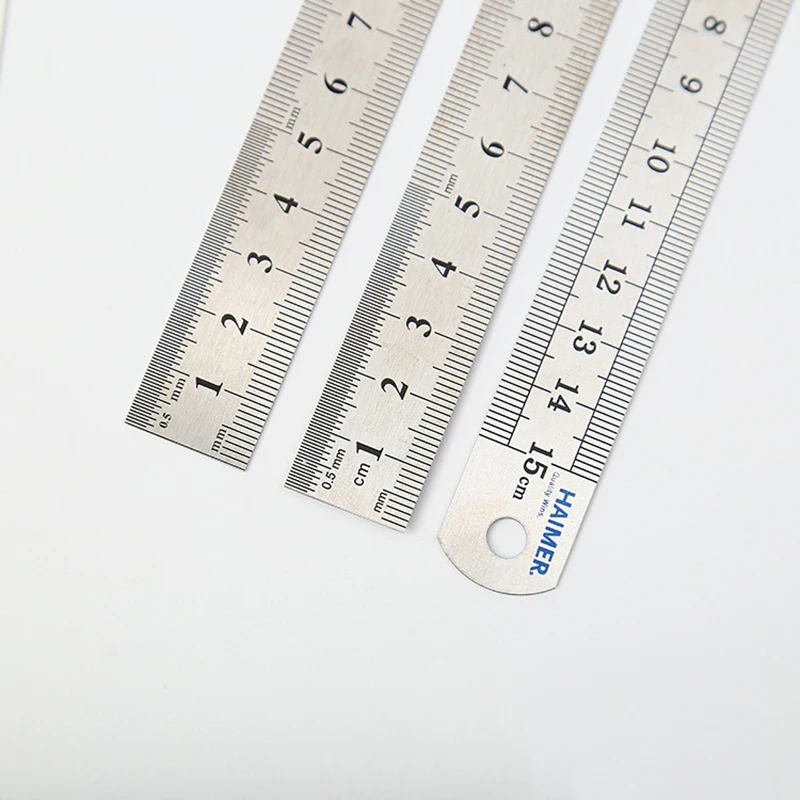 Stainless Steel Metal Ruler Straight Ruler 15/20/30cm Student Ruler Precision Double Sided Measuring Level Tool Woodworking Draw