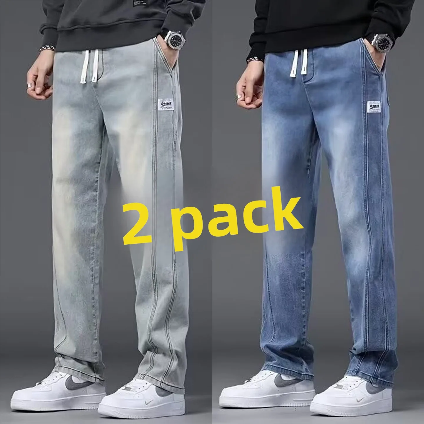 

Retro Waed Elastic Denim Jeans Men's Loose Straight Leg Long Pants Autumn Workwear Wear Resistant Casual Trousers for Men