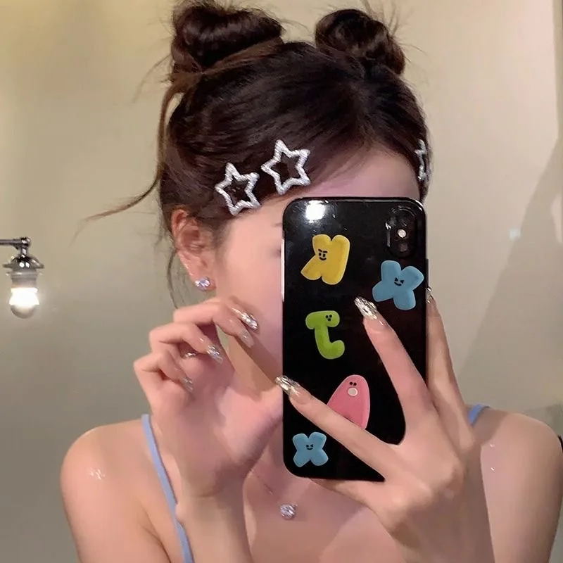 New Cute Cool Silver Y2K Stars Hairpin Filigree Metal Snap Side BB Hair Clips Spicy Girls Korean Hair Accessories for Women