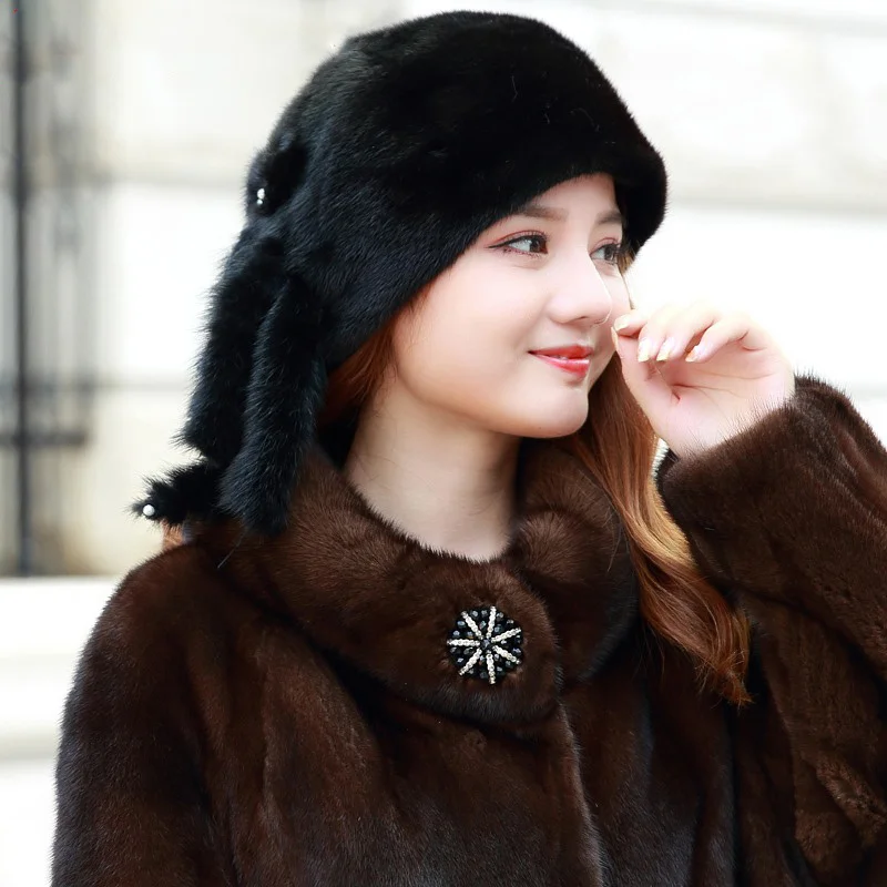 New Style Small Tail Decorative Fur Hat Winter Ladies Luxury Mink Fur Hat Warm Ear Protection High Quality Fur Hat