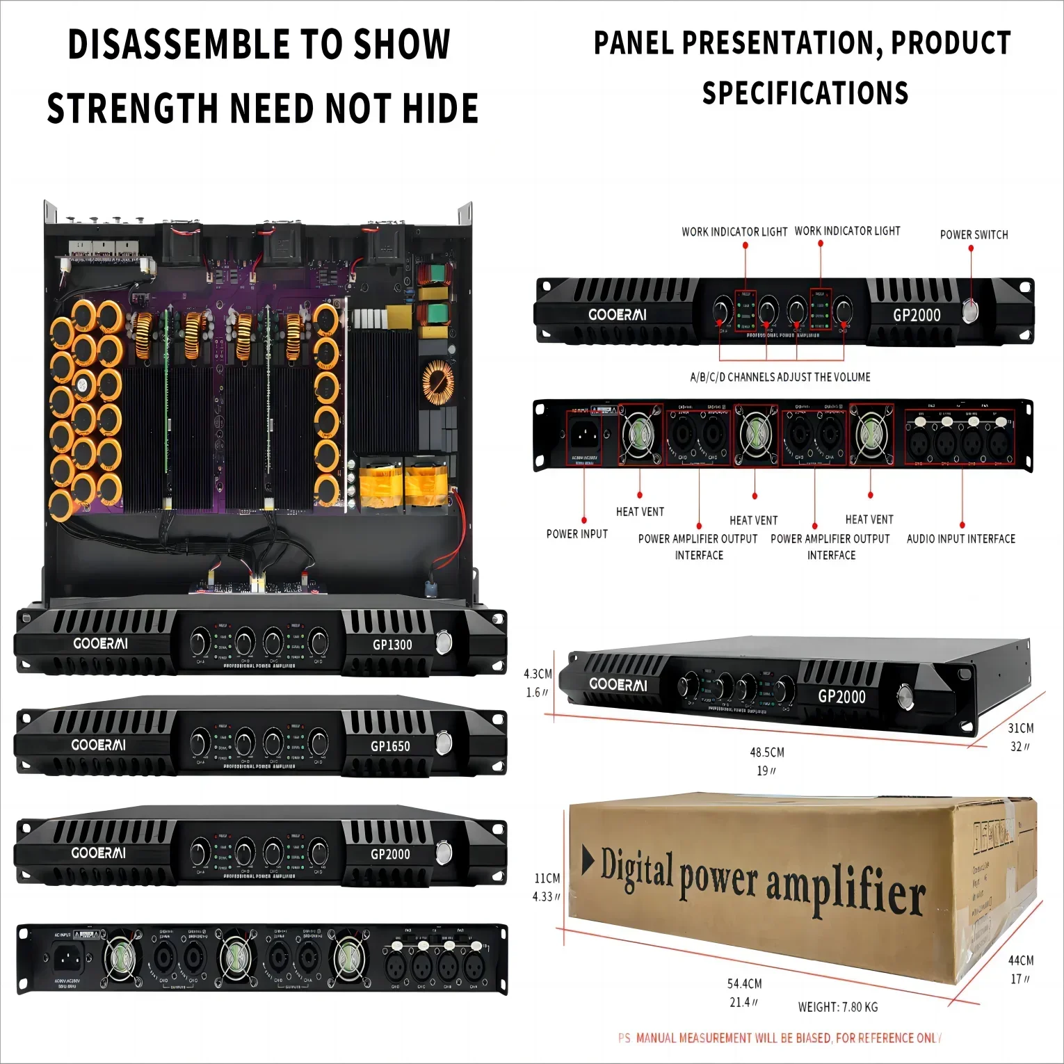 Gooermi GP1300 Professional High Quality 4*1300W DJ Audio D Class 1U Digital Audio Power Amplifier