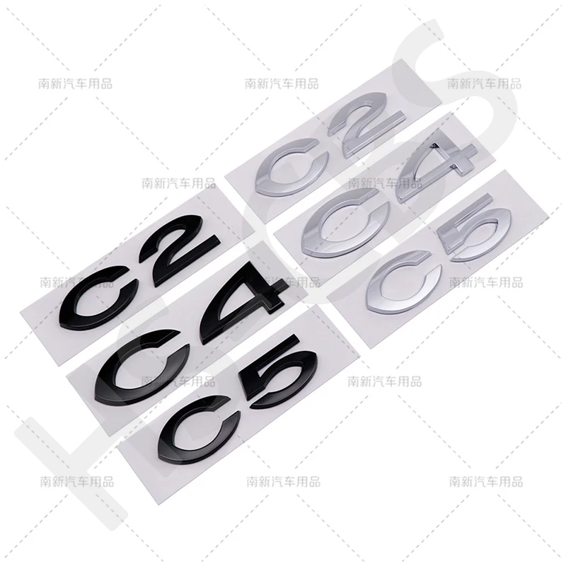 Emblema 3D Plateado/Negro C2 C4 C5 para Maletero Trasero, Adhesivos Decorativos para Maletero Trasero, Emblema C2 C4 C5, Adhesivos para Puerta Trasera, Accesorios