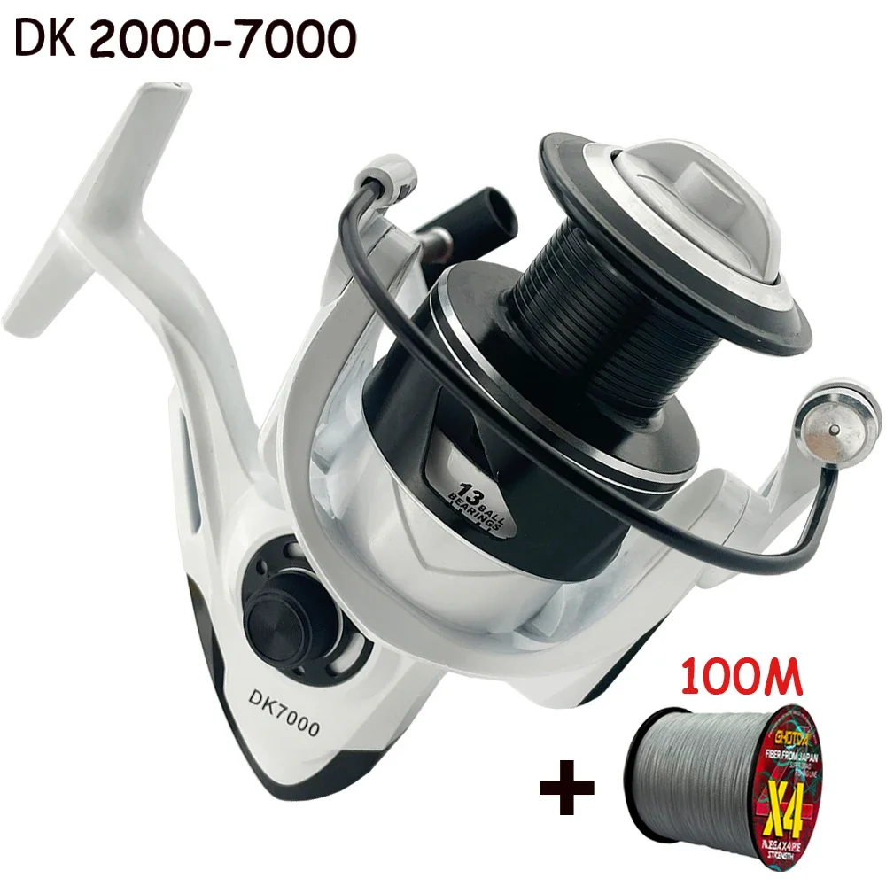 Spinning Fishing Reels High Strength Metal Spool Max Drag 10kg with Fishing Line Pesca 2000-7000Series 5.2:1/5.1:1 Gear Ratio