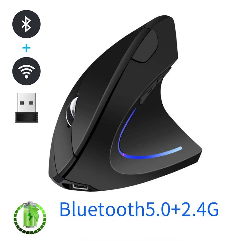 Bluetooth Vertical Mouse Rechargeable 2.4G Wireless Ergonomic Mause Optical Left Right hand Mice 1600 DPI for Laptop PC Mac Gift